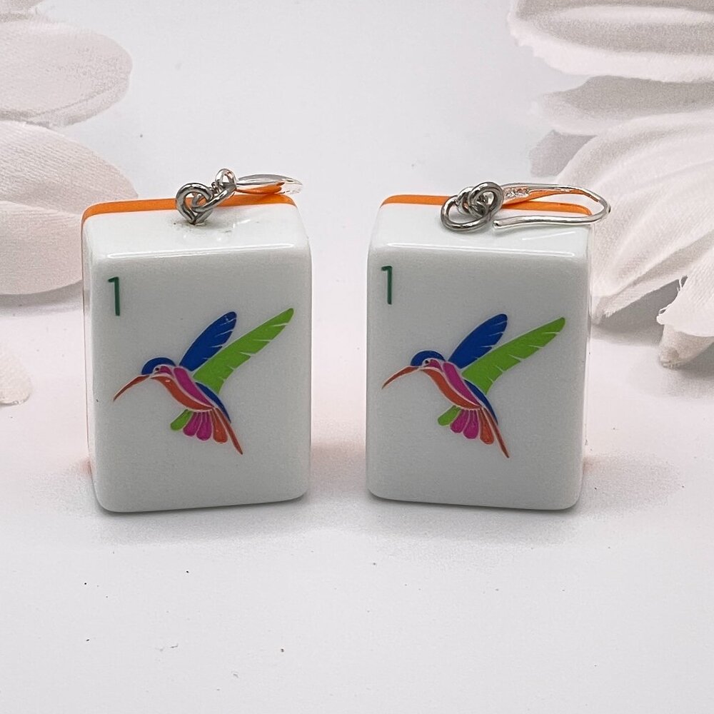 Mahjong Tile Earrings-Mahjong Earrings-Sterling Silver-New